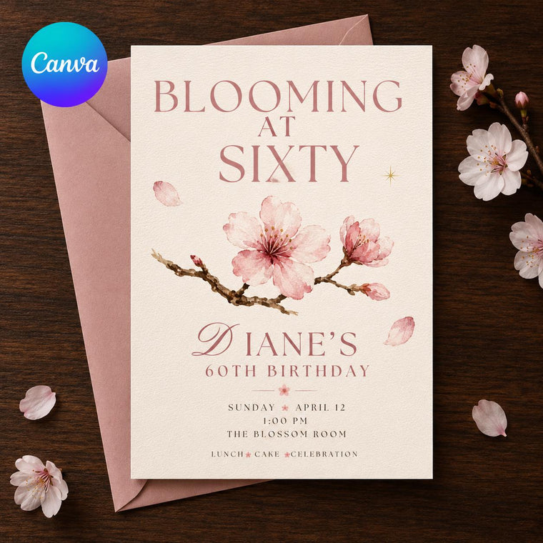 Pink Floral 60th Birthday Invitation