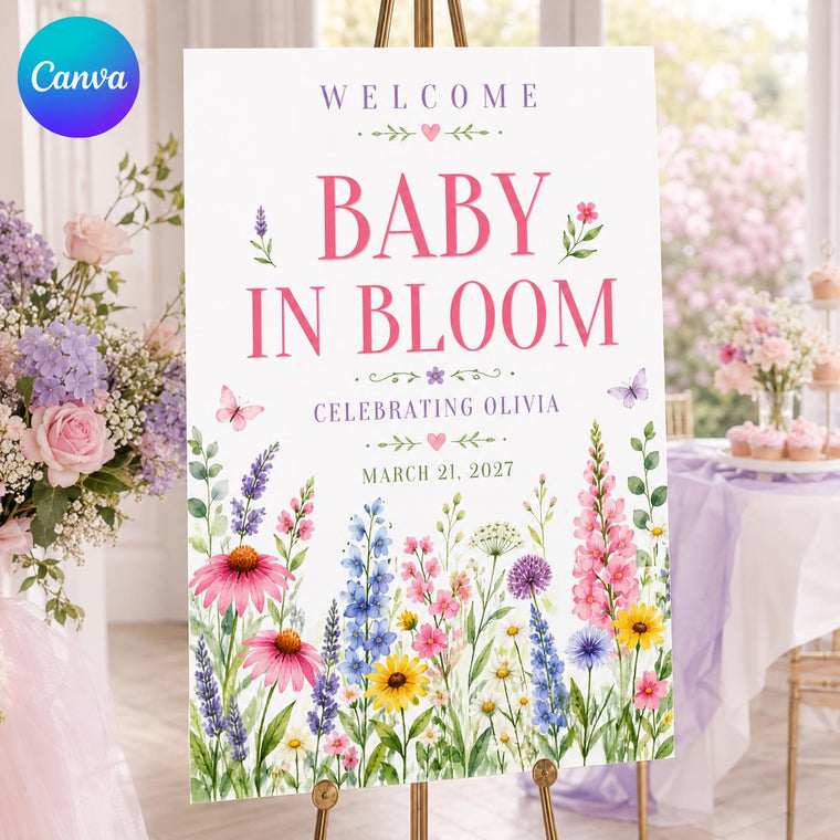 Pink Floral Baby in Bloom Welcome Sign
