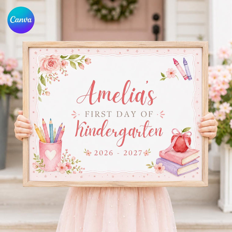 Pink Floral First Day of Kindergarten Sign