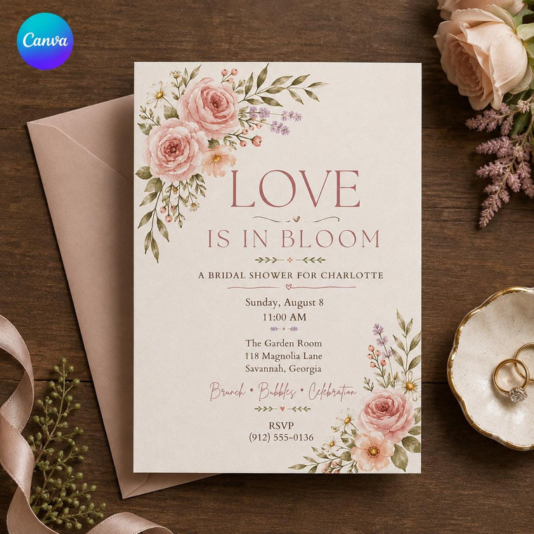 Pink Floral Love Is in Bloom Bridal Shower Invitation