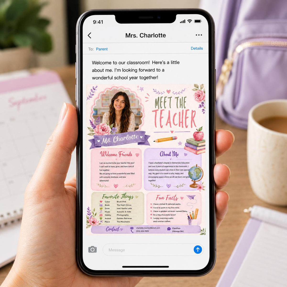 Pink Floral Photo Meet the Teacher Template — digital teacher printable, instant download