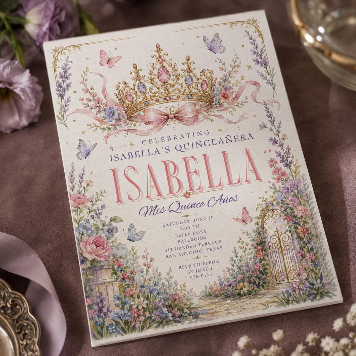 Pink Floral Quinceanera Invitation: Mis Quince Anos — digital invitation, instant download
