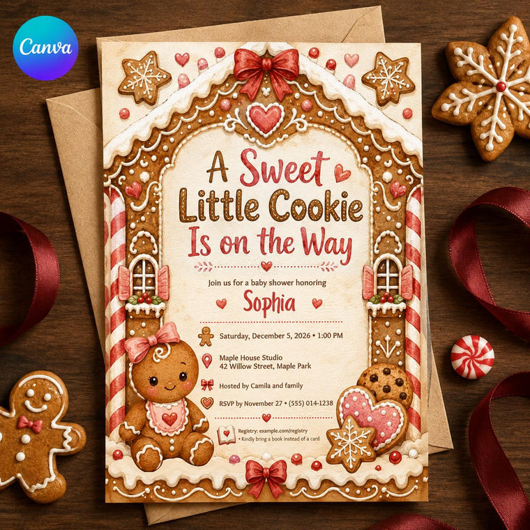 Pink Gingerbread Baby Shower Invitation for Girls