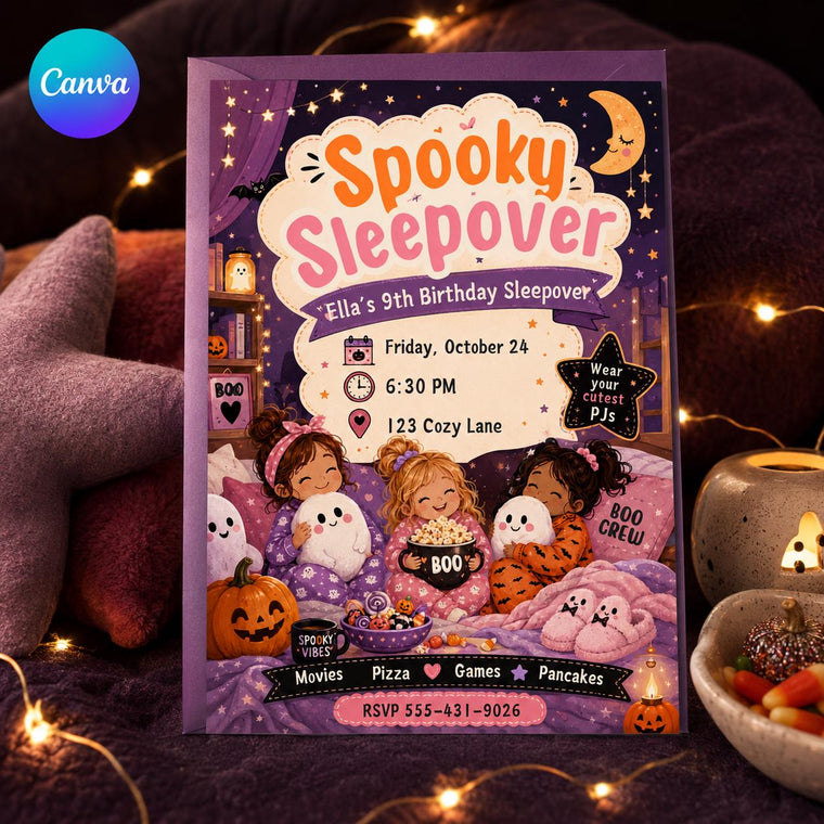 Pink Halloween Sleepover Invitation for Girls