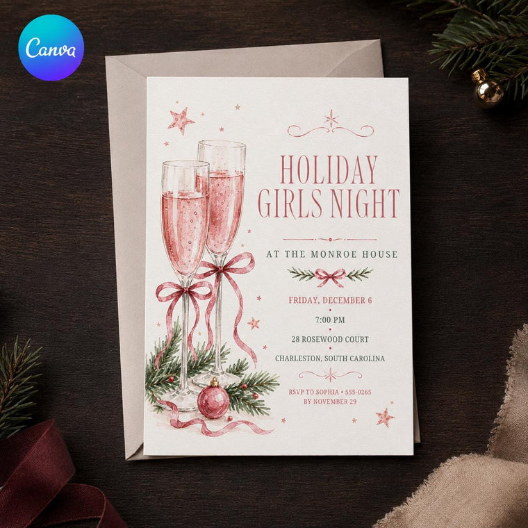 Pink Holiday Girls Night Invitation