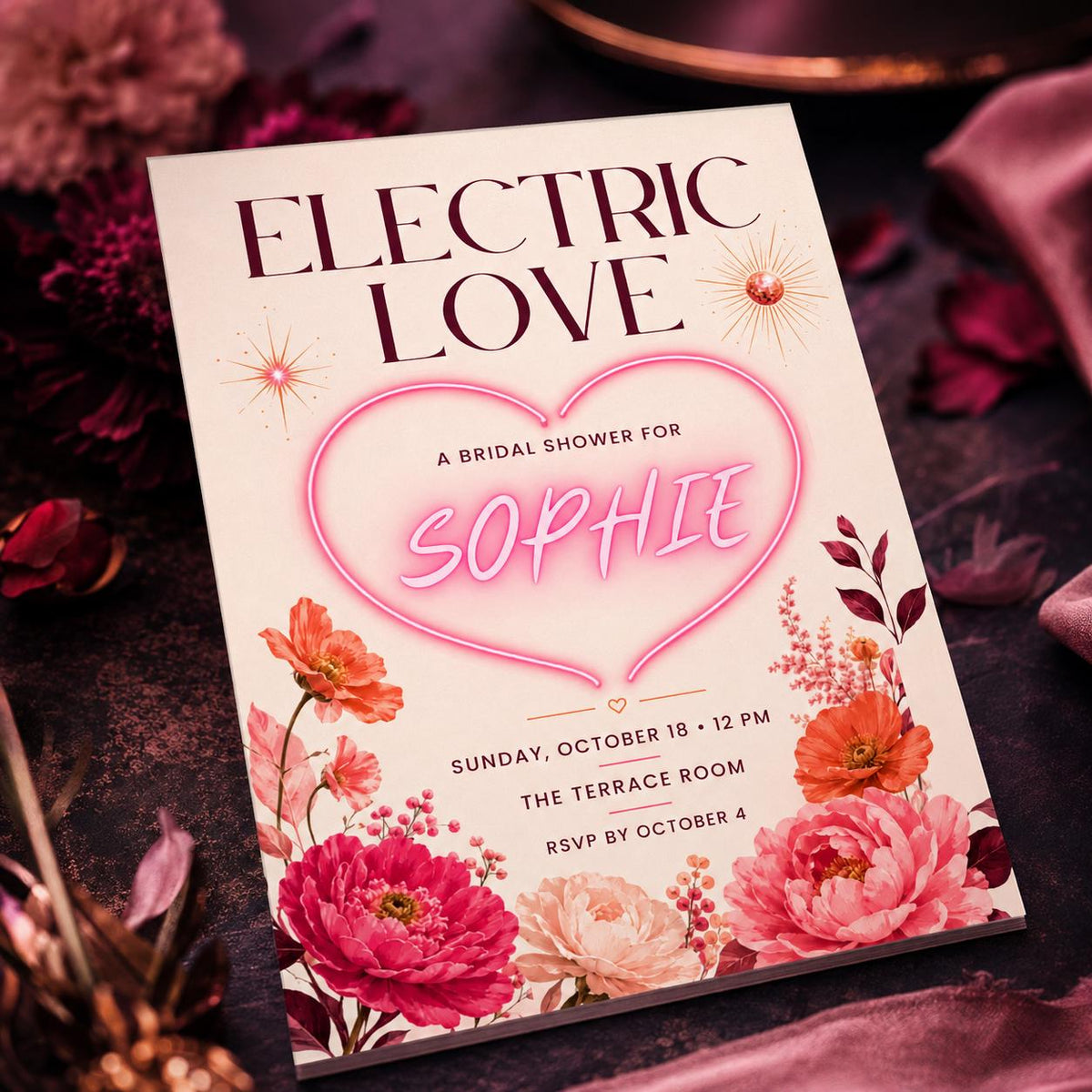 Pink Modern Bridal Shower Invitation — print-ready bridal shower design from VoltBy