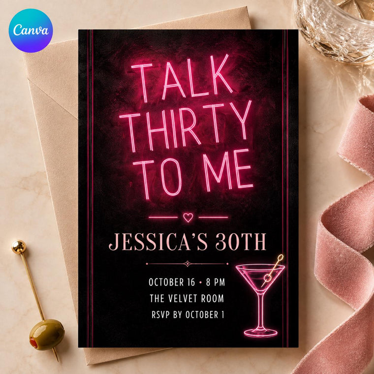 Pink Neon 30th Birthday Invitation