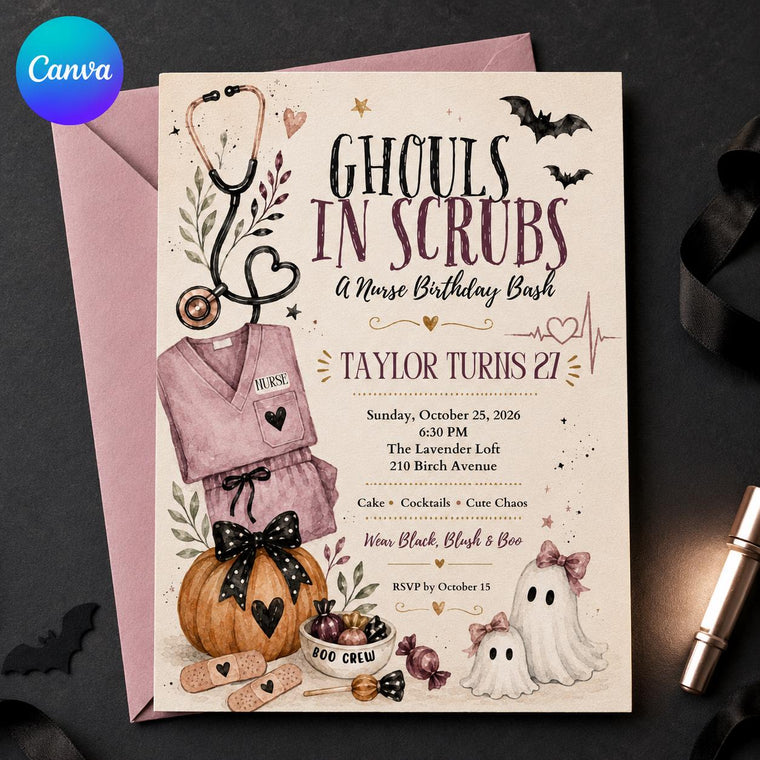 Pink Nurse Halloween 27th Birthday Invitation