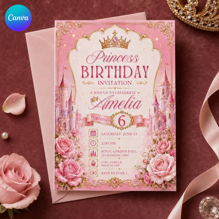 Pink Princess Birthday Invitation for Girls