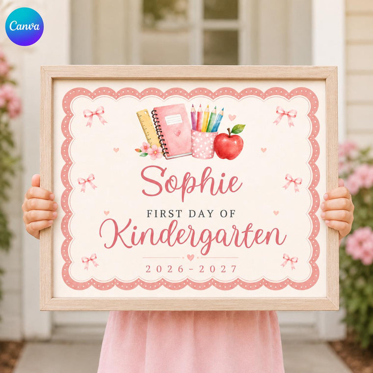 Pink Scalloped First Day of Kindergarten Sign