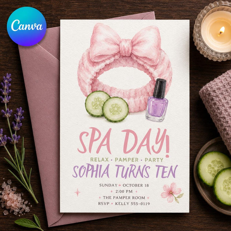 Pink Spa Day 10th Birthday Invitation for Girls
