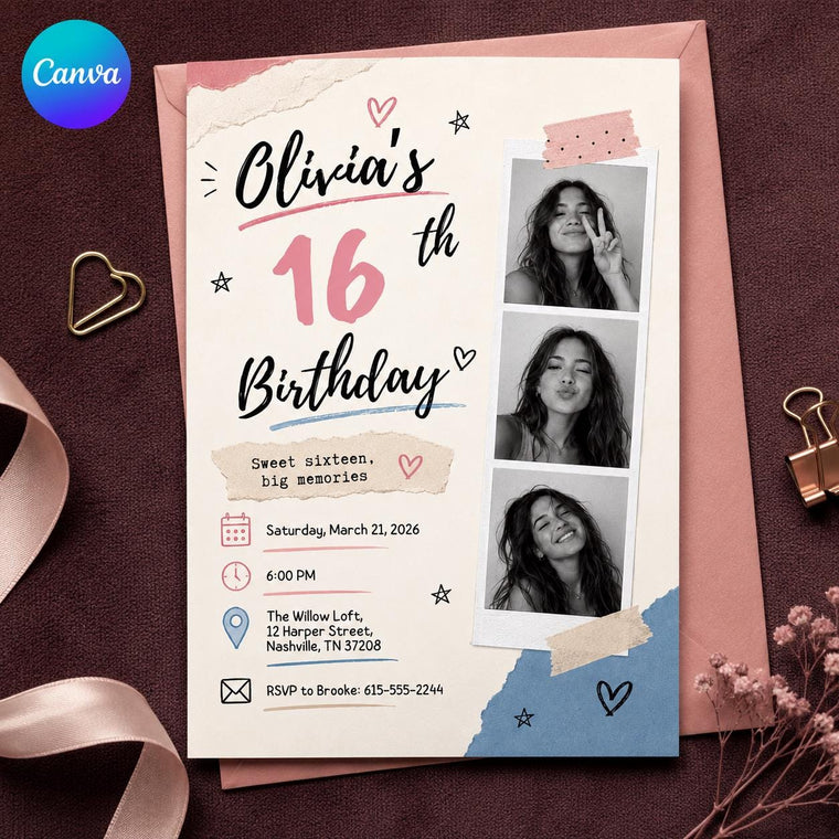 Pink Sweet 16 Birthday Invitation for Girls