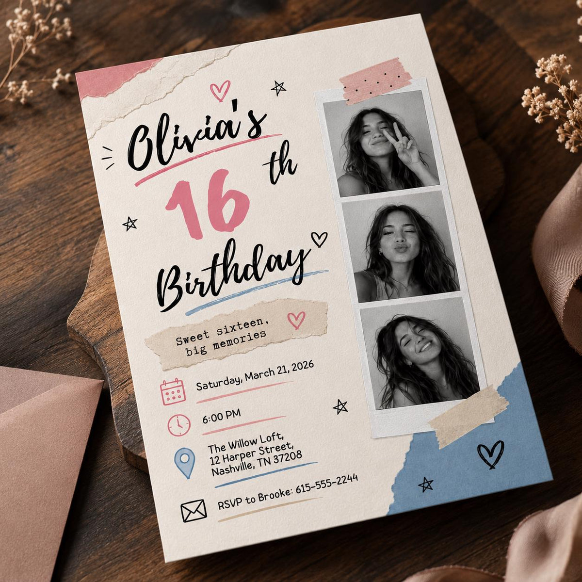 Pink Sweet 16 Birthday Invitation for Girls — sweet 16 stationery by VoltBy