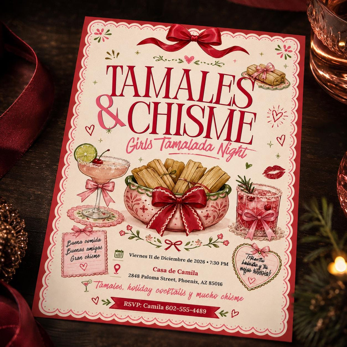 Pink Tamale Party Invitation for Girls — digital invitation, instant download