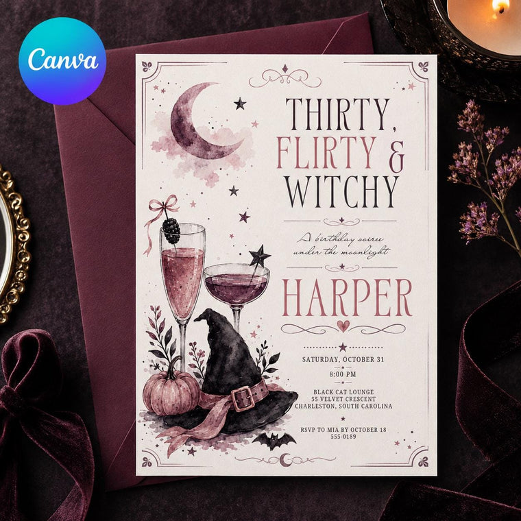 Pink Thirty Flirty Witchy Invitation