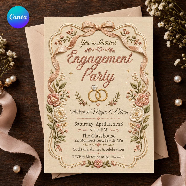 Pink Vintage Engagement Party Invitation