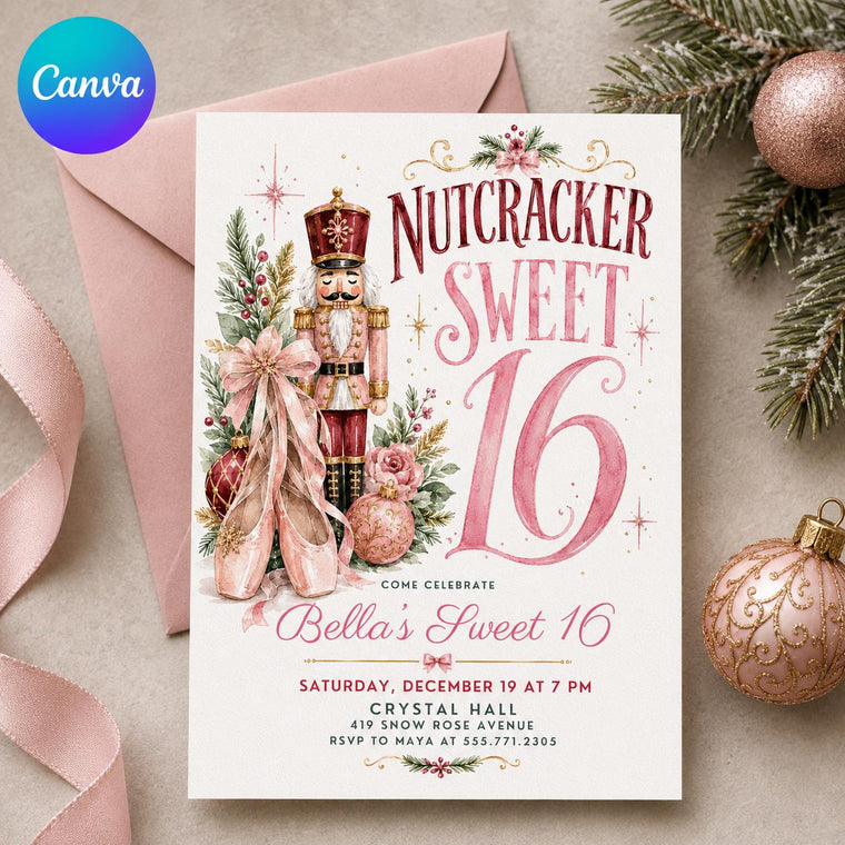 Pink Watercolor Nutcracker Sweet 16 Invitation
