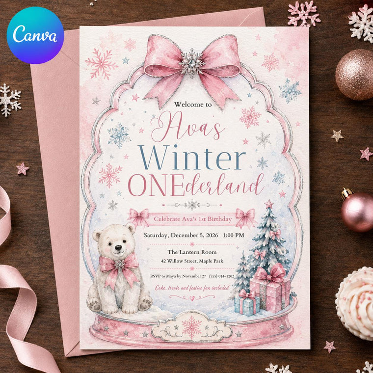 Pink Winter ONEderland 1st Birthday Invitation for Girls