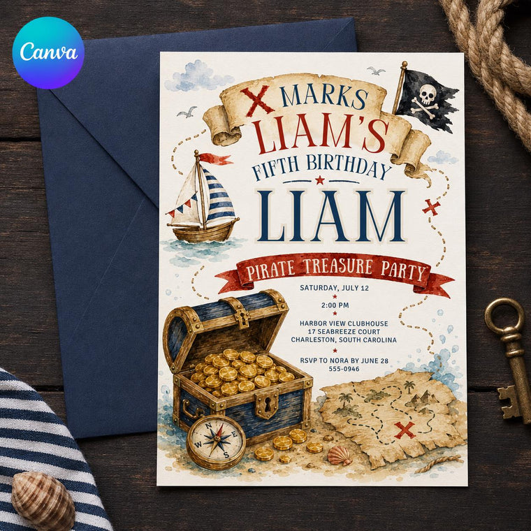 Pirate 5th Birthday Invitation: Treasure Hunt 5th Birthday