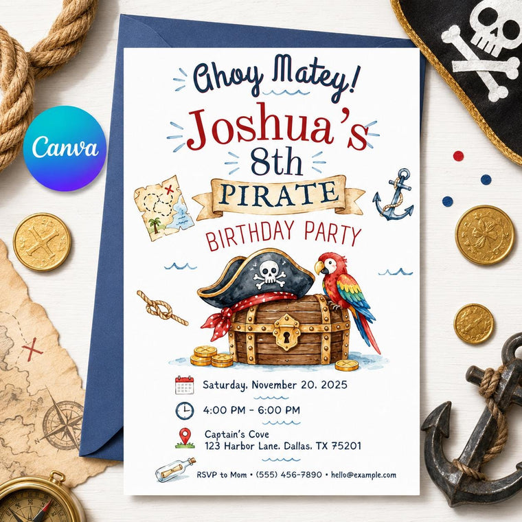 Pirate 8th Birthday Invitation for Boys