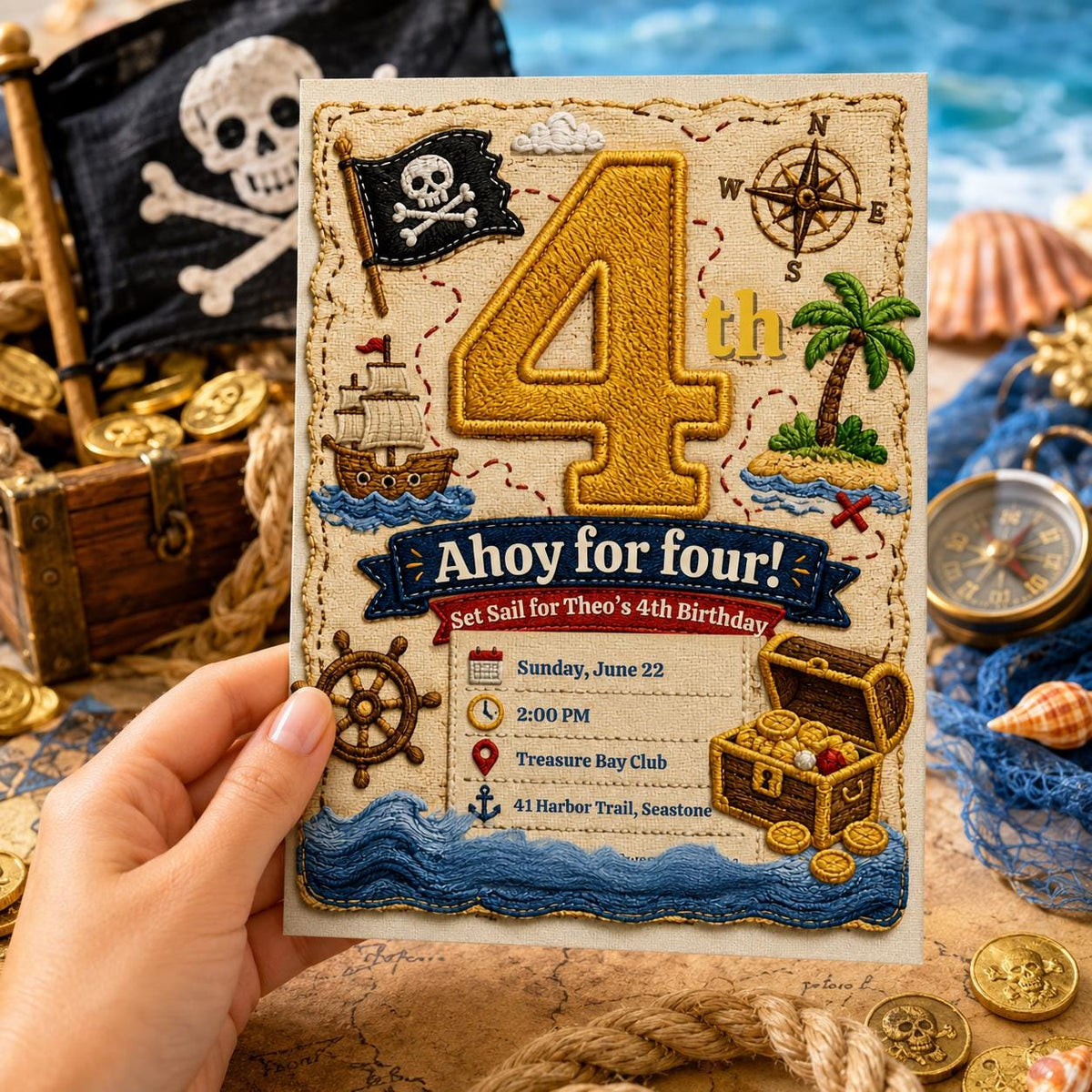 Pirate Birthday Invitation: Ahoy for Four Pirate Party — birthday party stationery by VoltBy