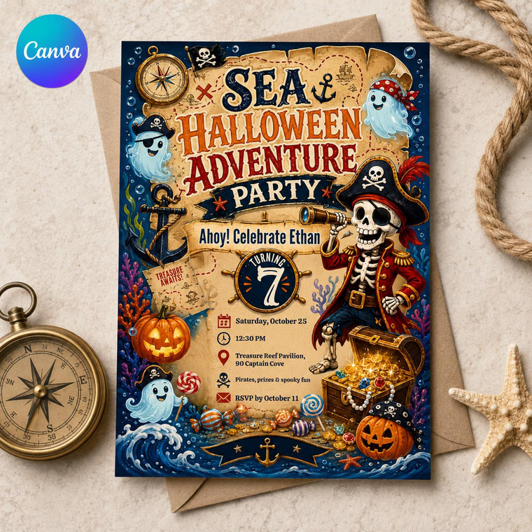 Pirate Halloween Birthday Invitation for Boys
