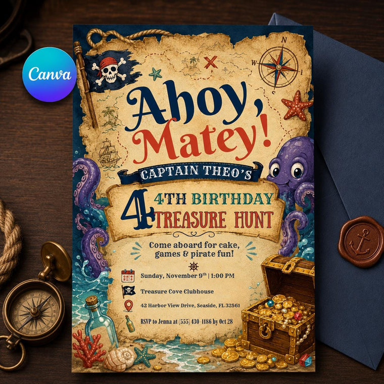 Pirate Map Birthday Invitation