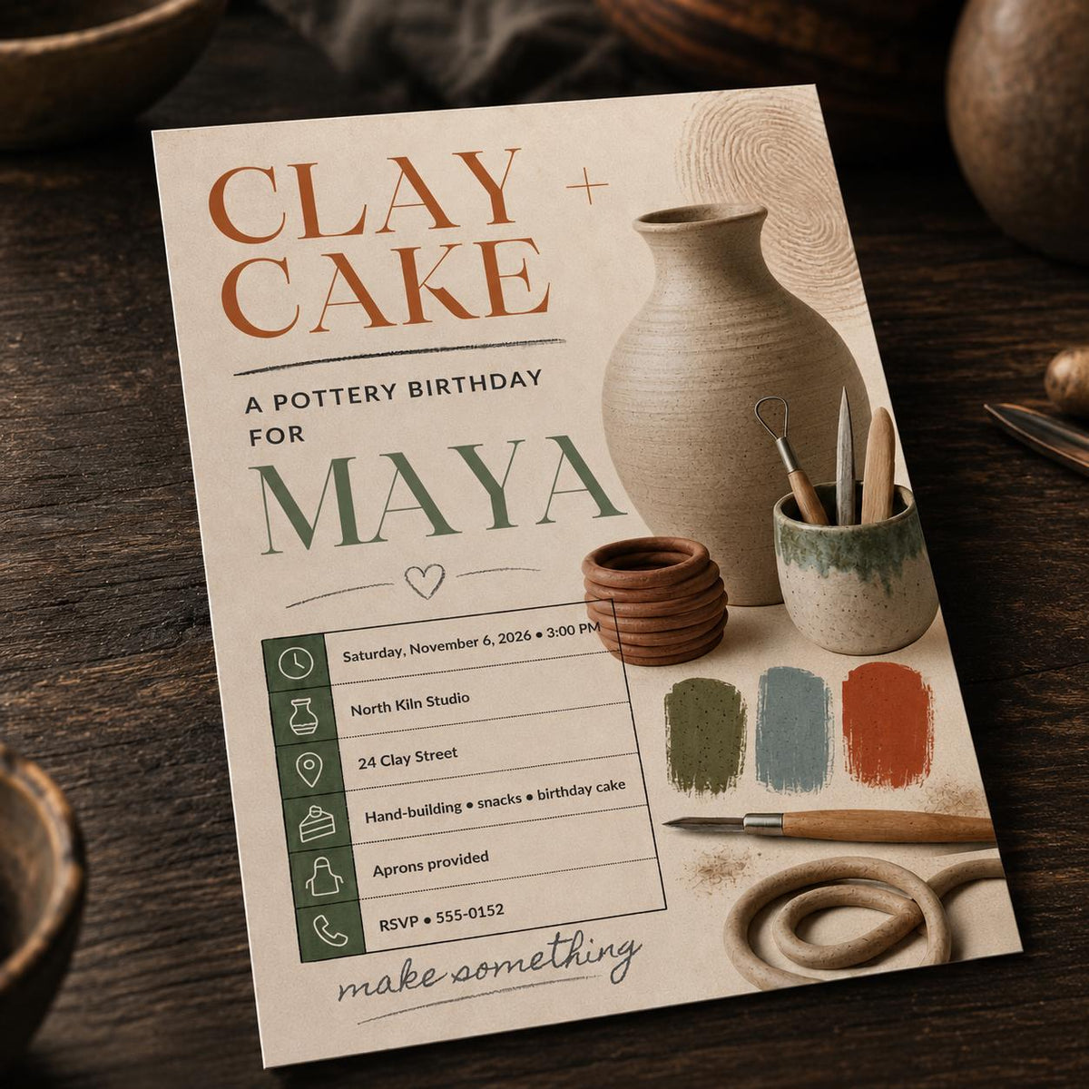 Pottery Birthday Invitation — birthday party stationery by VoltBy