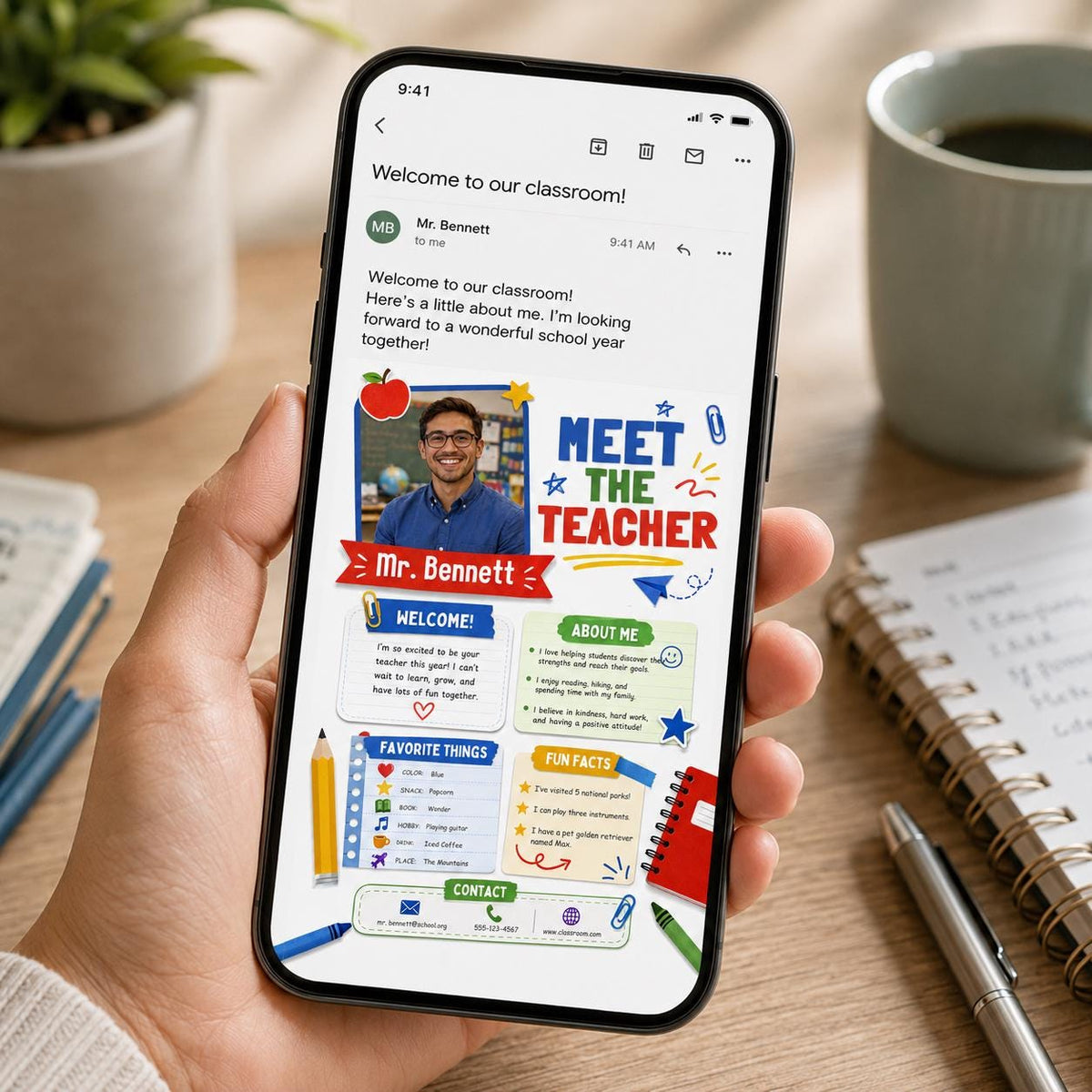 Primary Color Meet the Teacher Photo Template — digital teacher printable, instant download