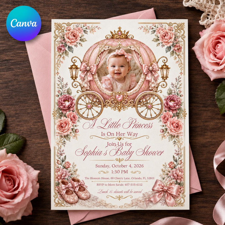 Princess Carriage Photo Baby Shower Invitation