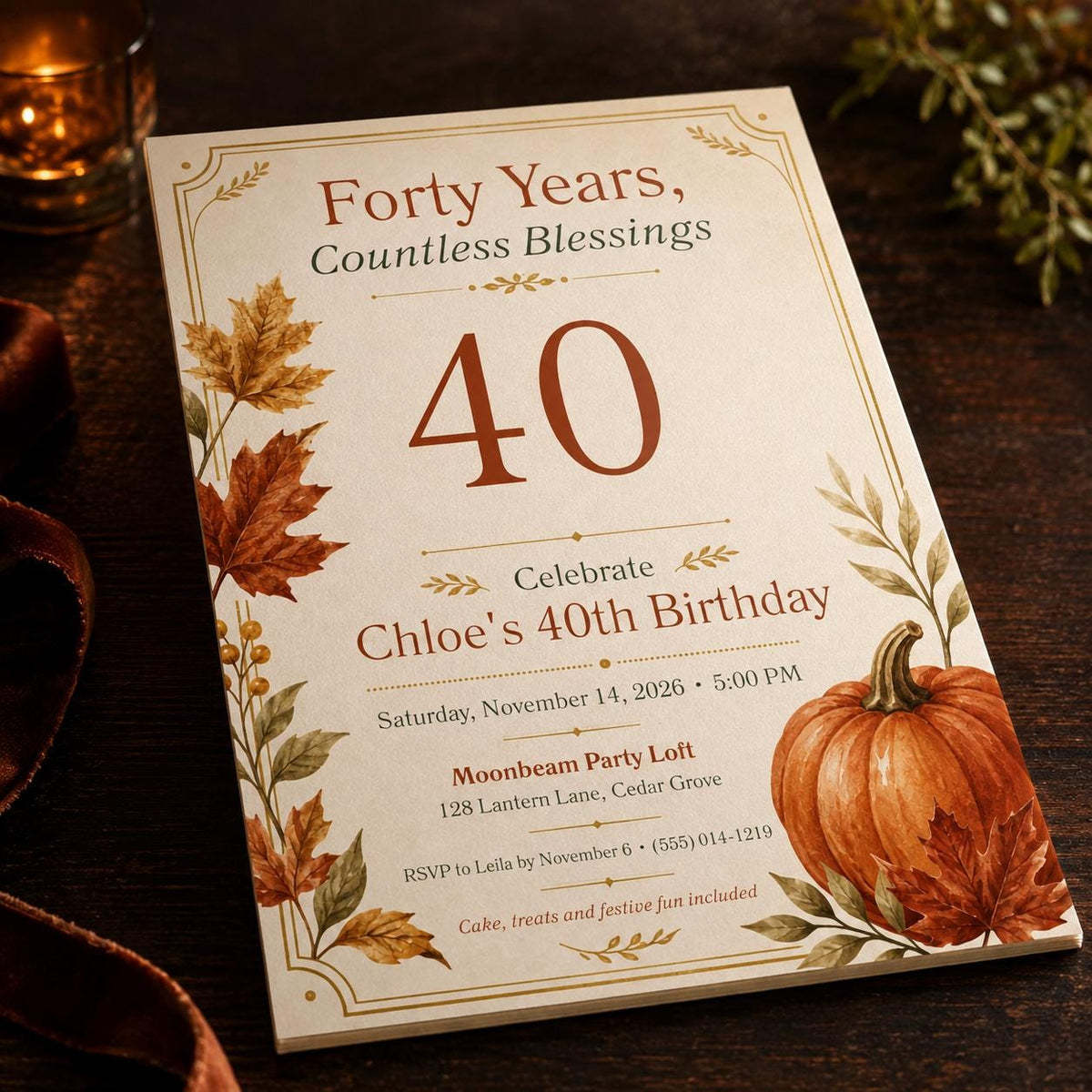 Pumpkin 40th Birthday Invitation — 40th birthday party stationery by VoltBy