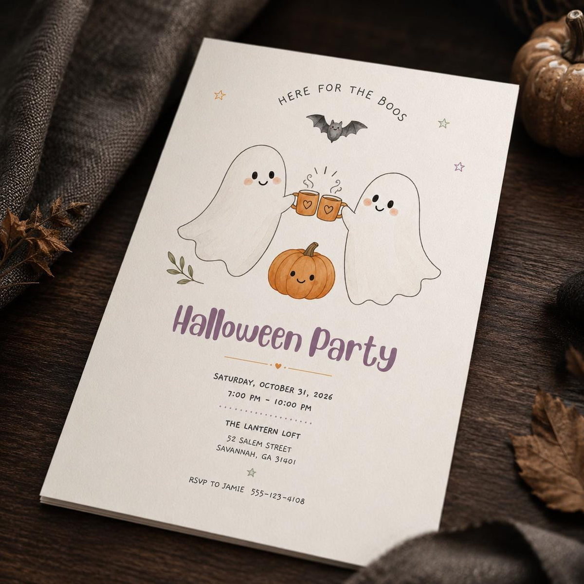 Pumpkin Cute Ghost Halloween Party Invitation — Halloween party stationery by VoltBy