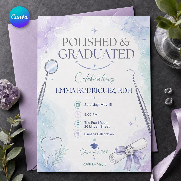 Purple Dental Hygienist Graduation Invitation