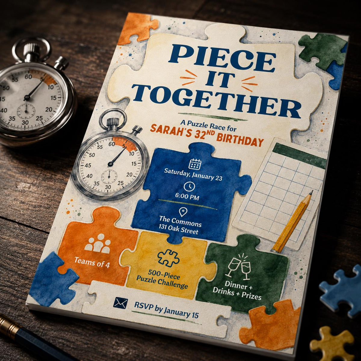Puzzle Race 32nd Birthday Invitation — 32nd birthday party stationery by VoltBy