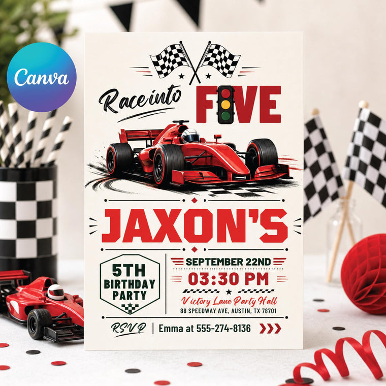 Race Car 5th Birthday Invitation