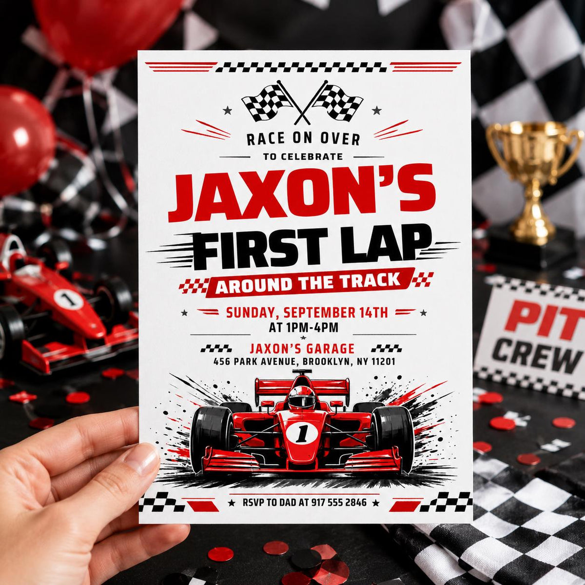 Race Car Birthday Invitation — birthday party stationery by VoltBy