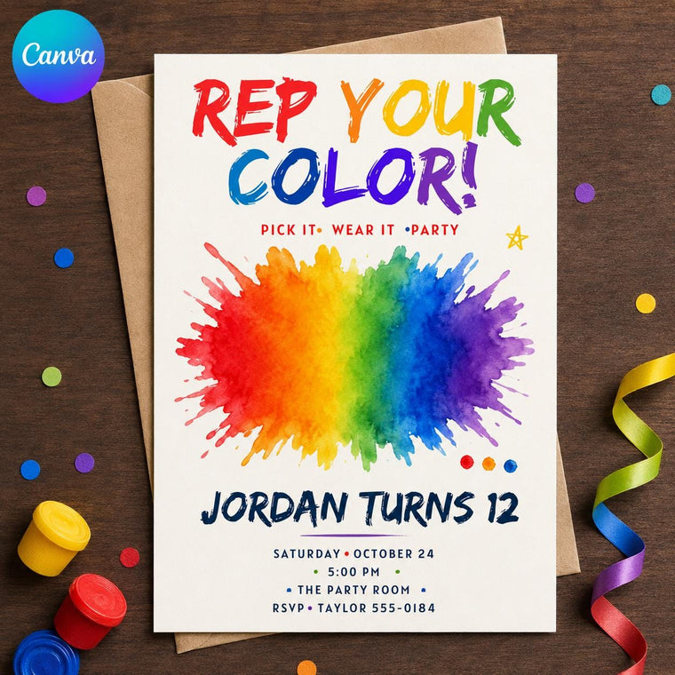 Rainbow 12th Birthday Invitation