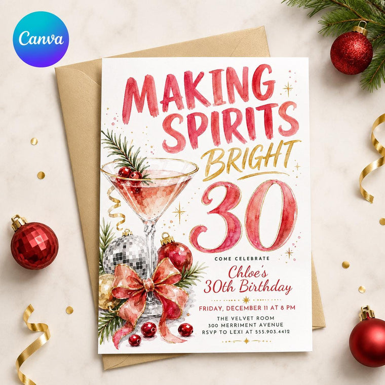 Red and Gold 30th Birthday Christmas Invitation