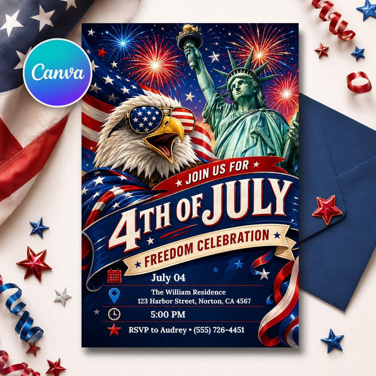 Red and White 4th of July Freedom Celebration Invitation