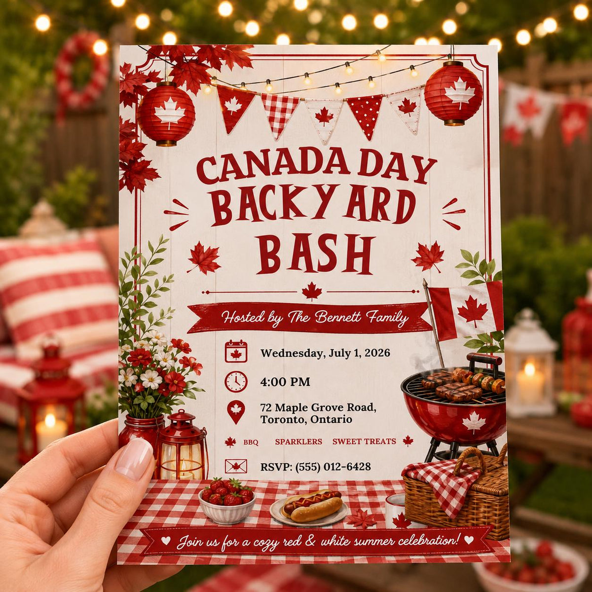 Red and White Canada Day Invitation — digital invitation, instant download