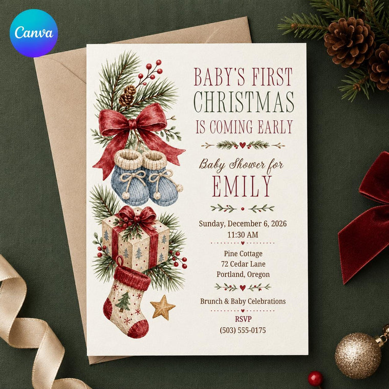 Red Christmas Baby Shower Invitation