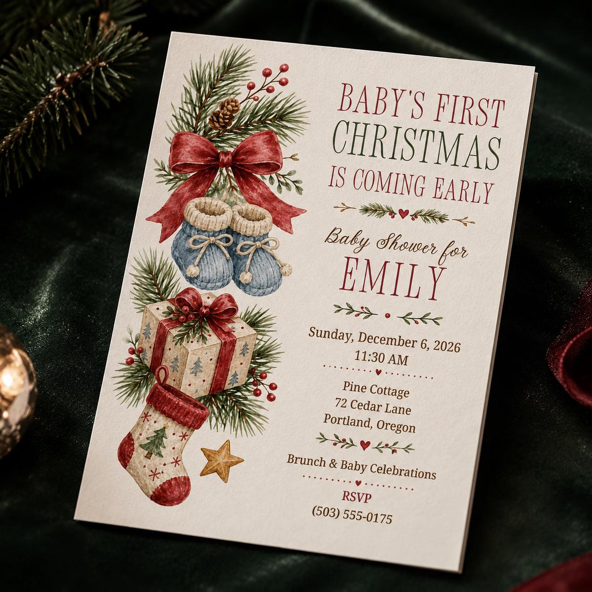 Red Christmas Baby Shower Invitation — baby shower stationery by VoltBy