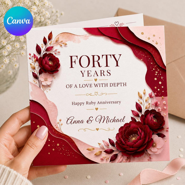 Red Elegant 40th Anniversary Greeting Card