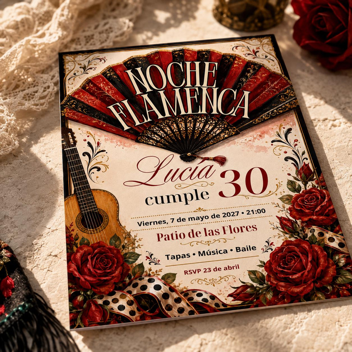 Red Spanish Flamenco 30th Birthday Invitation — digital invitation, instant download
