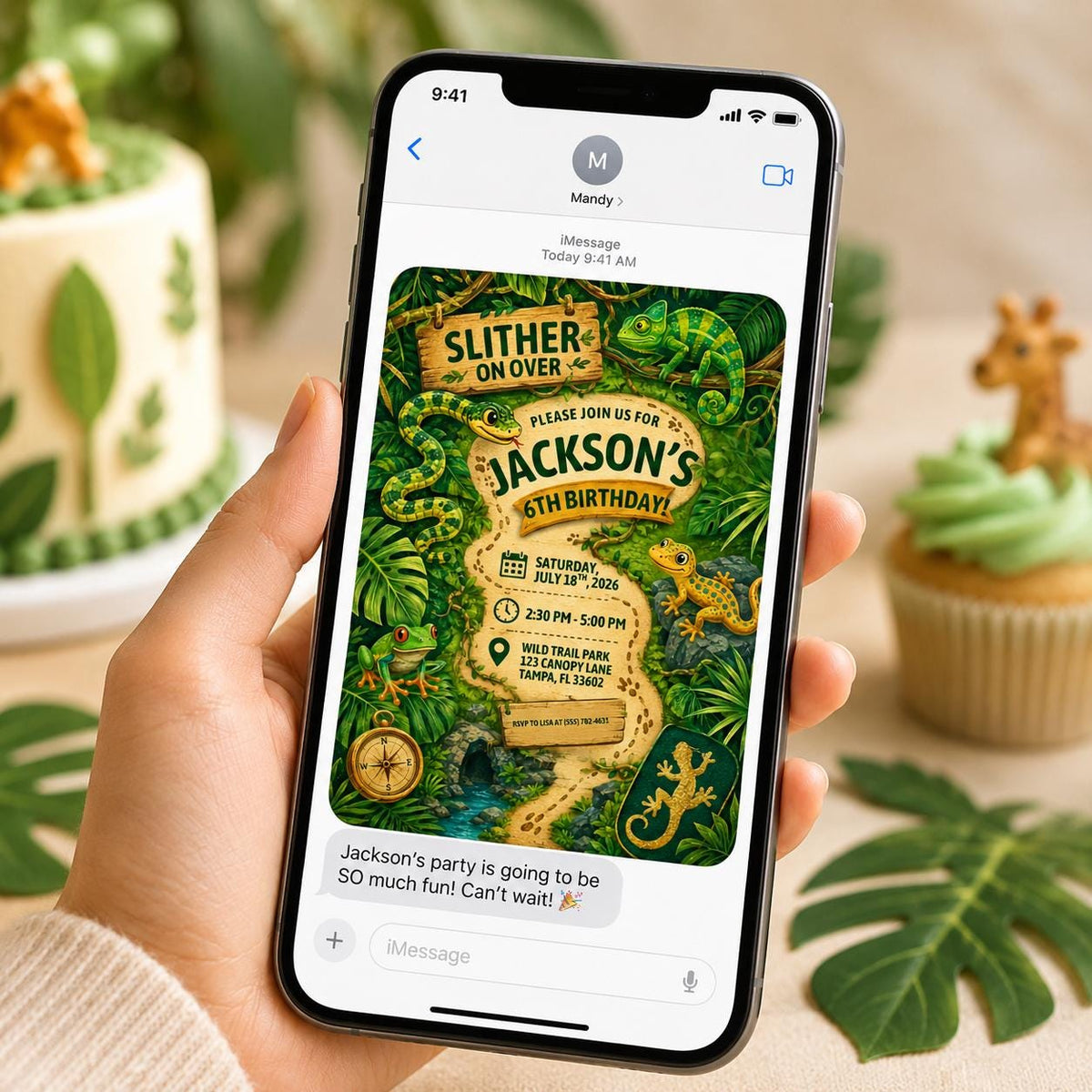 Reptile 6th Birthday Invitation — digital invitation, instant download
