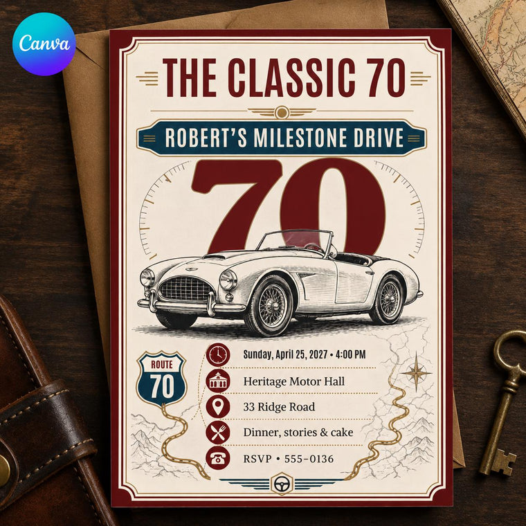 Retro 70th Birthday Invitation