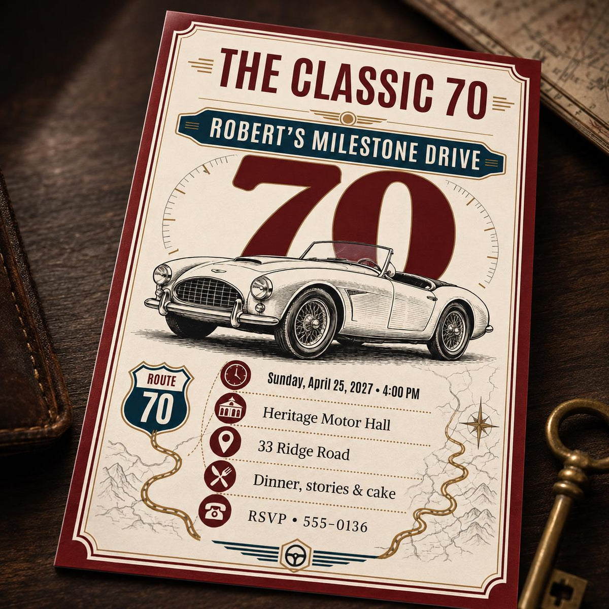 Retro 70th Birthday Invitation — 70th birthday party stationery by VoltBy