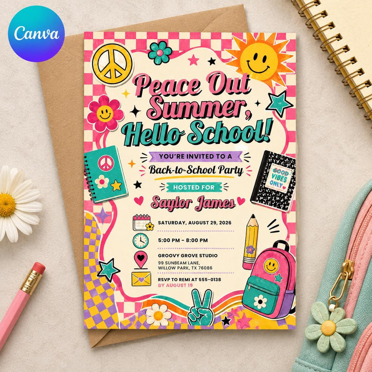Retro Back to School Party Invitation