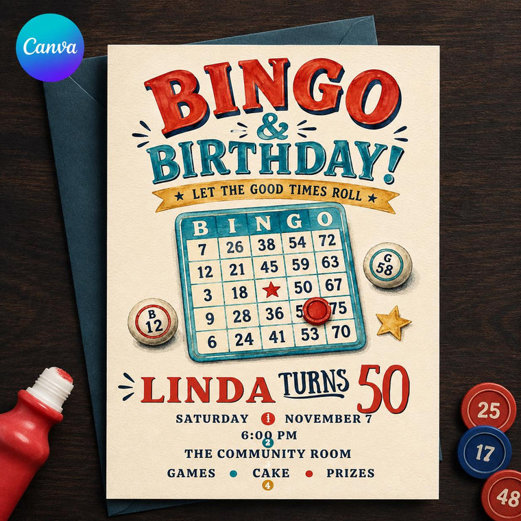 Retro Bingo 50th Birthday Invitation