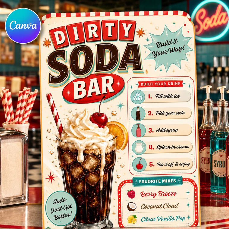 Retro Dirty Soda Bar Recipe Sign